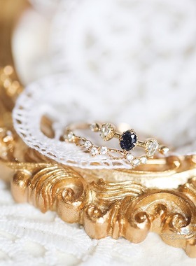 加勒比蓝焰 日系复古简约夜空星辰唯美戒指女清新蓝砂石二件套戒