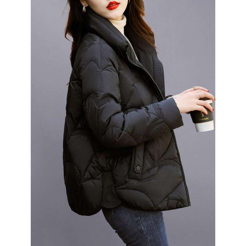 黑色立领羽绒服女短款2025冬季新款小个子时尚轻薄爆款加厚外套