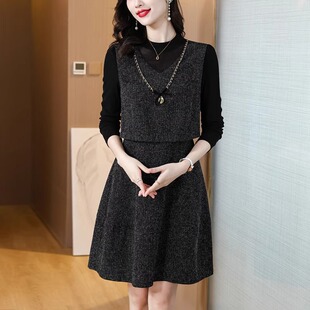 假两件小香风洋装女秋冬2025新款高级感超好看独特气质打底裙子