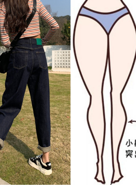 梨形身材胖妹妹深蓝色大码牛仔萝卜裤女遮肉显瘦高腰弹力哈伦裤潮
