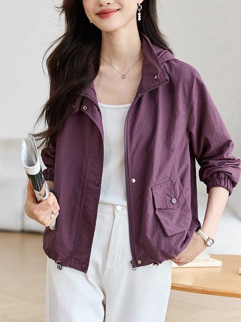 薄款夹克外套女春秋2025新款时尚洋气小个子连帽风衣短款休闲上衣