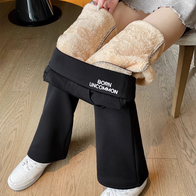 微喇叭裤加厚羊羔绒加绒女裤2025新款秋冬阔腿特厚外穿棉裤子冬季