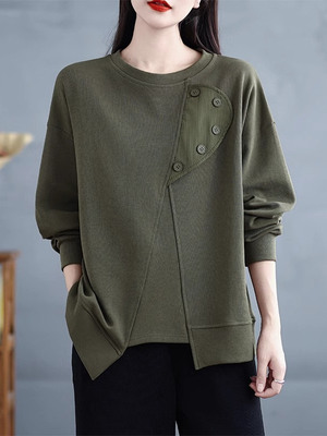 不规则圆领卫衣女春秋2025新款爆款时尚洋气覆古休闲宽松显瘦上衣