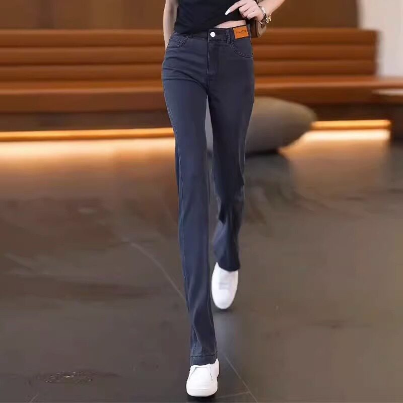 黑色天丝微喇牛仔裤女夏季薄款2026新款修身高腰冰丝喇叭裤女裤子