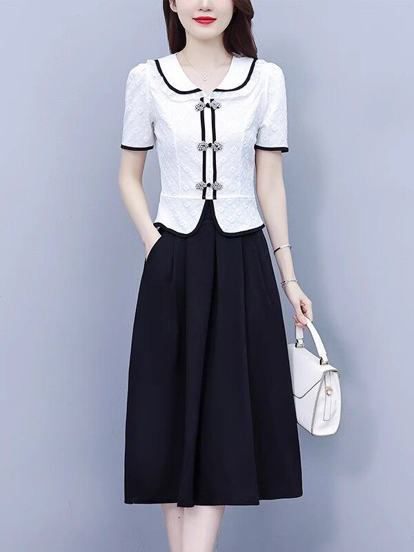 加码时尚小香味套装裙子2025夏季新款胖mm优雅苗条上衣和裙子两件