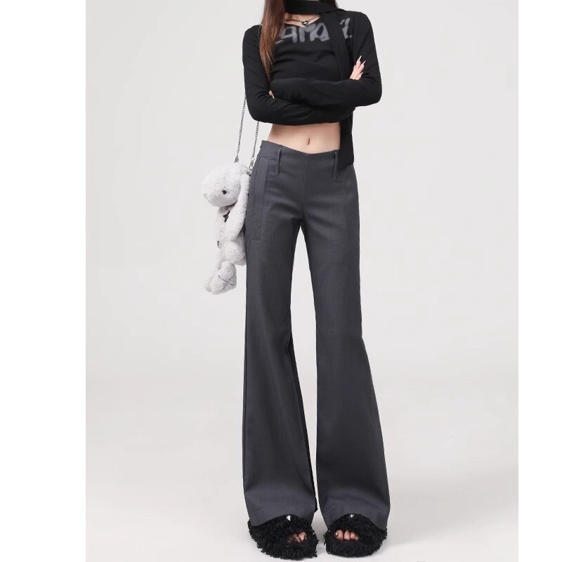 日本offcat辣妹低腰微喇休闲裤女夏季薄款修身显瘦垂感西装裤