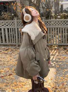 日本offcat军绿色大翻领工装羽绒服女冬2025新款小个子洋气90白鸭