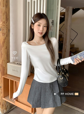 日本offcat白色低圆领不规则褶皱长袖T恤女2025年秋季新款温柔上