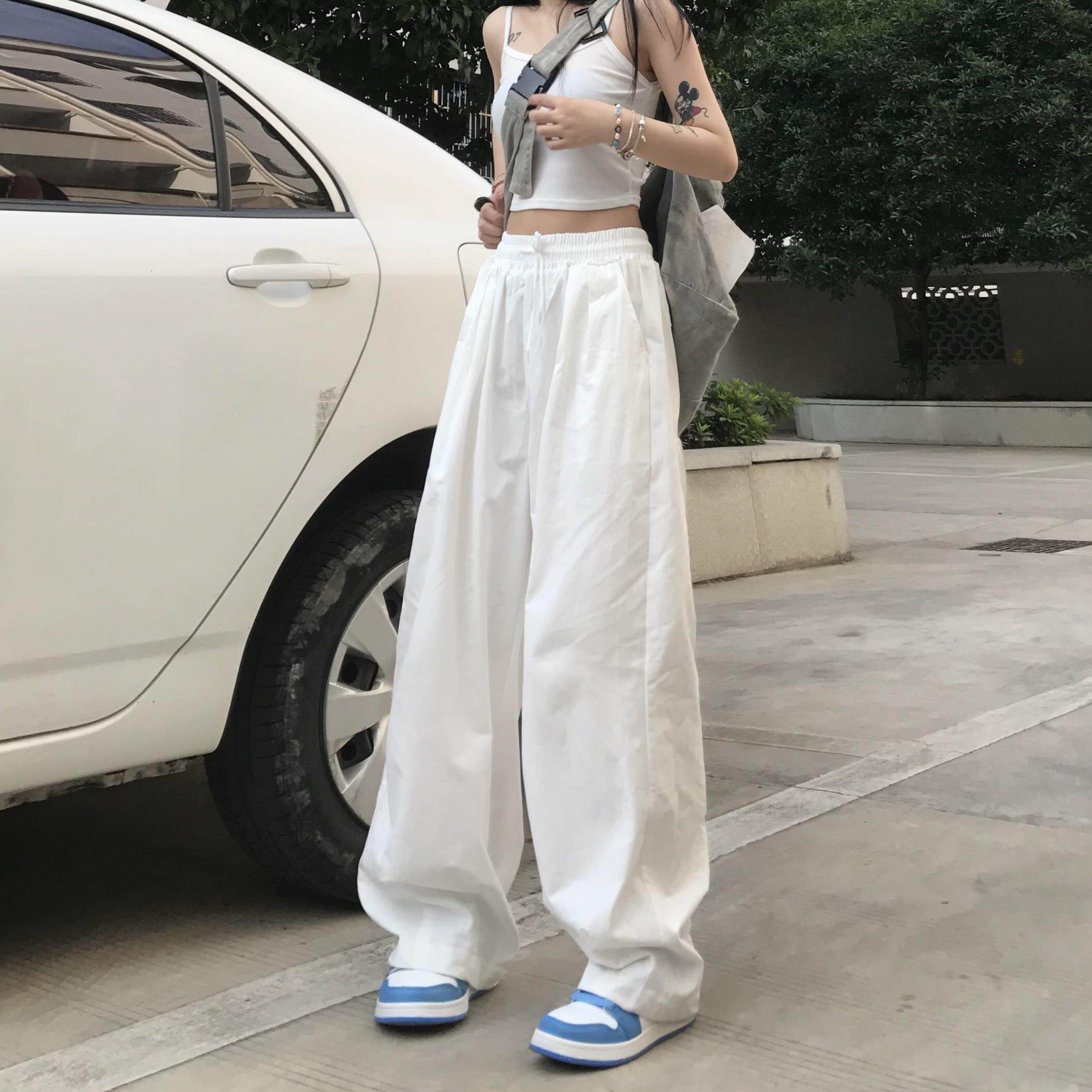 日本offcat白色hiphop裤子女宽松嘻哈街头阔腿裤直筒拖地纯棉