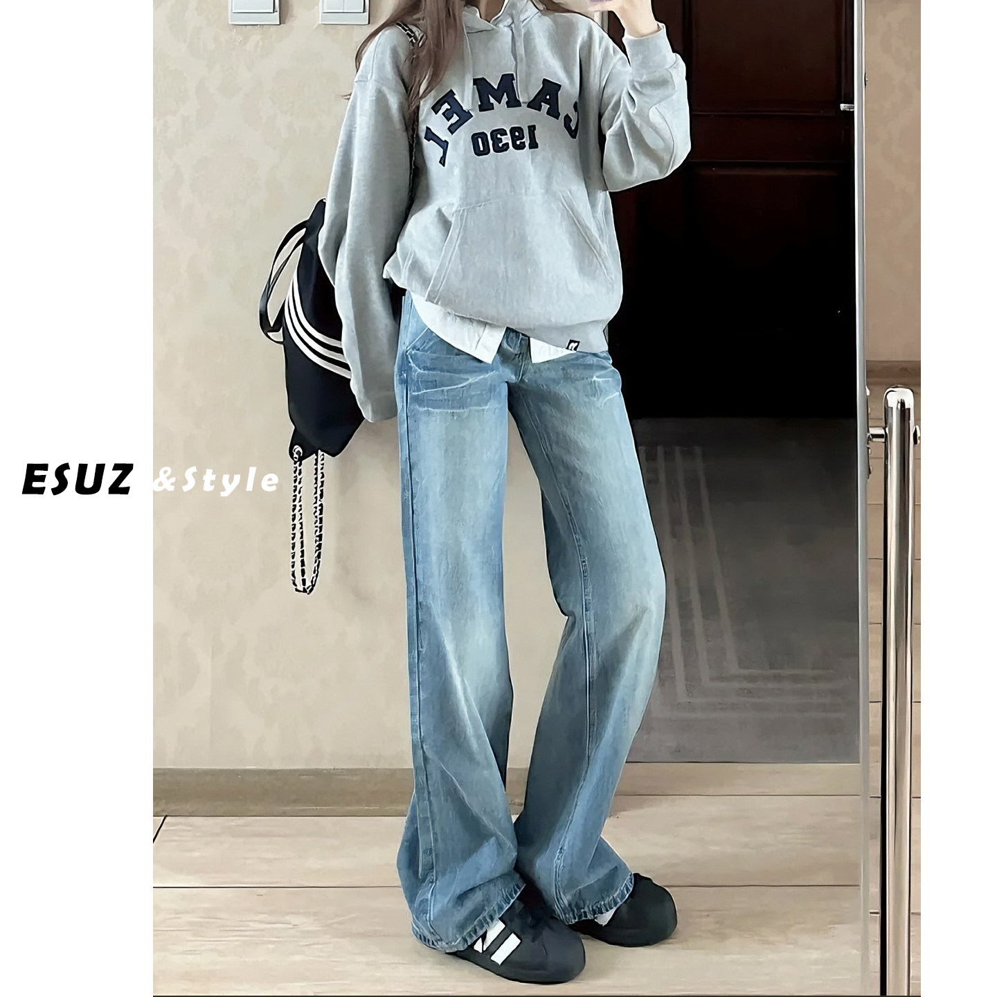 日本offcat美式浅色微喇直筒牛仔裤女早春2025新款高腰显瘦不贴腿