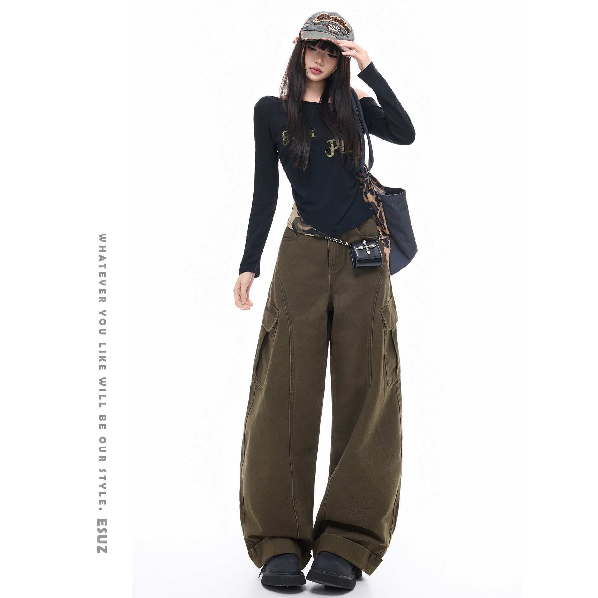 日本offcat美拉德棕色工装牛仔裤女2026秋冬款酷飒风休闲百搭宽松