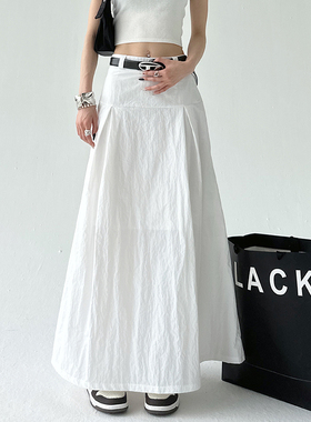 日本offcat白色半身裙女2025春夏季少女高腰褶皱流行长款A字裙
