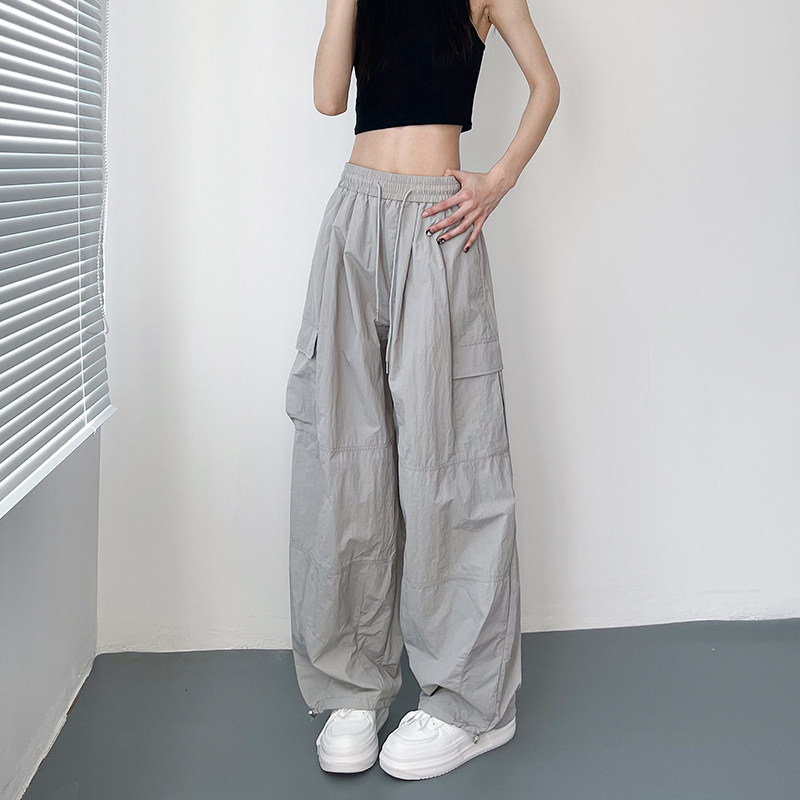 日本offcat工装阔腿裤女大码胖mm宽松显瘦冰丝速干运动直筒裤