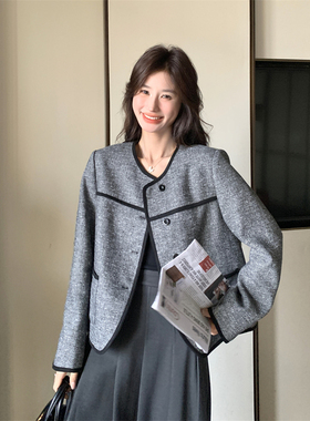 日本offcat灰色小香风外套女早春2025新款韩系短款小个子上衣