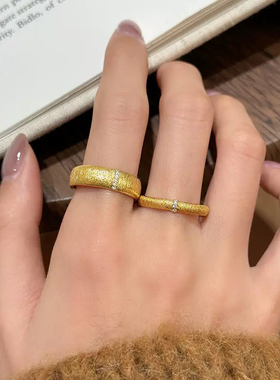 金属中古风拉丝高级感锆石戒指女