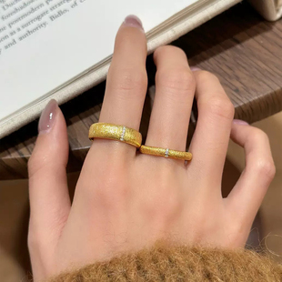 2025新款中古金属银色食指闭口拉丝戒指女小众设计轻奢高级感指环