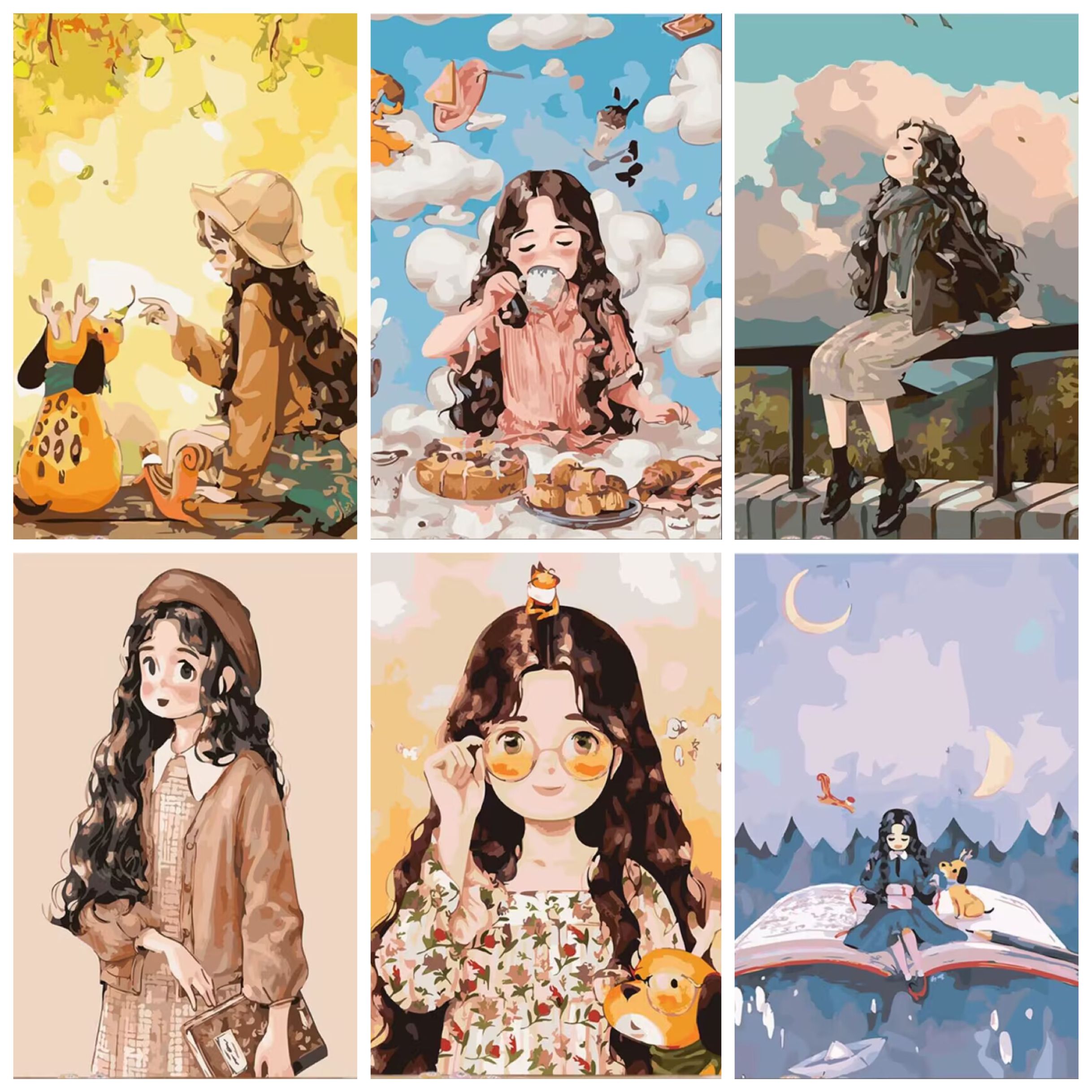 无名氏画社 森系女孩diy数字油画填色油画卡通人物无框画手绘少女