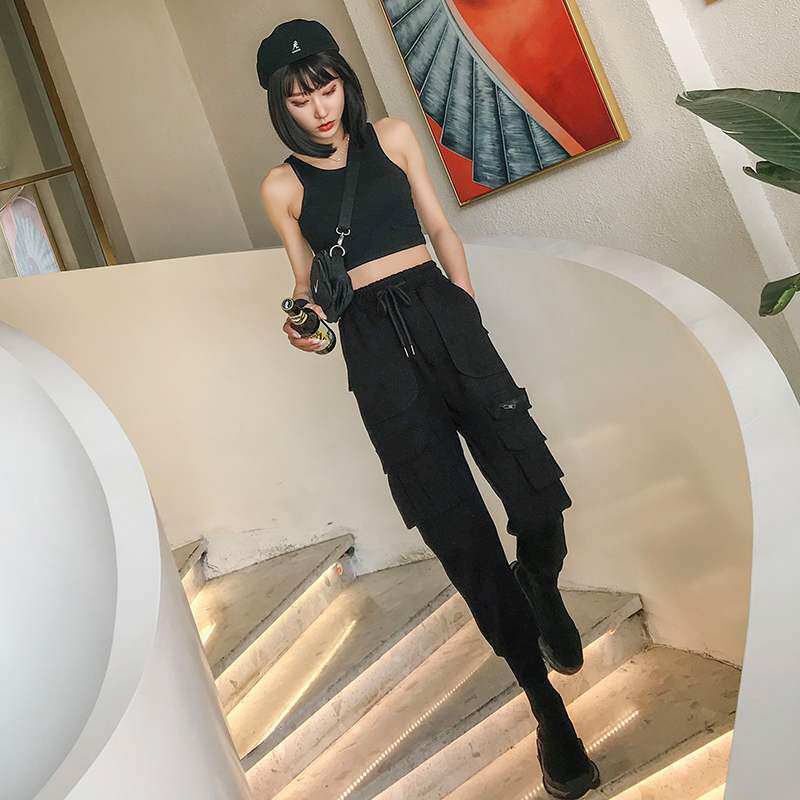 2026春秋新款黑色工装裤女宽松bf风显瘦高腰ins哈伦裤休闲束口裤