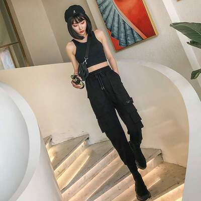 2026春秋新款黑色工装裤女宽松bf风显瘦高腰ins哈伦裤休闲束口裤