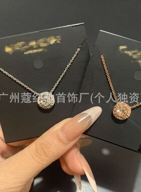 跨境COA蔻家项链女水晶单钻欧美镶钻C字圆包吊坠锁骨链情人节礼物