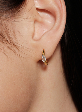 【CnHnOn脂肪商店】s925纯银马眼锆石欧美简约18k镀金小耳圈耳针