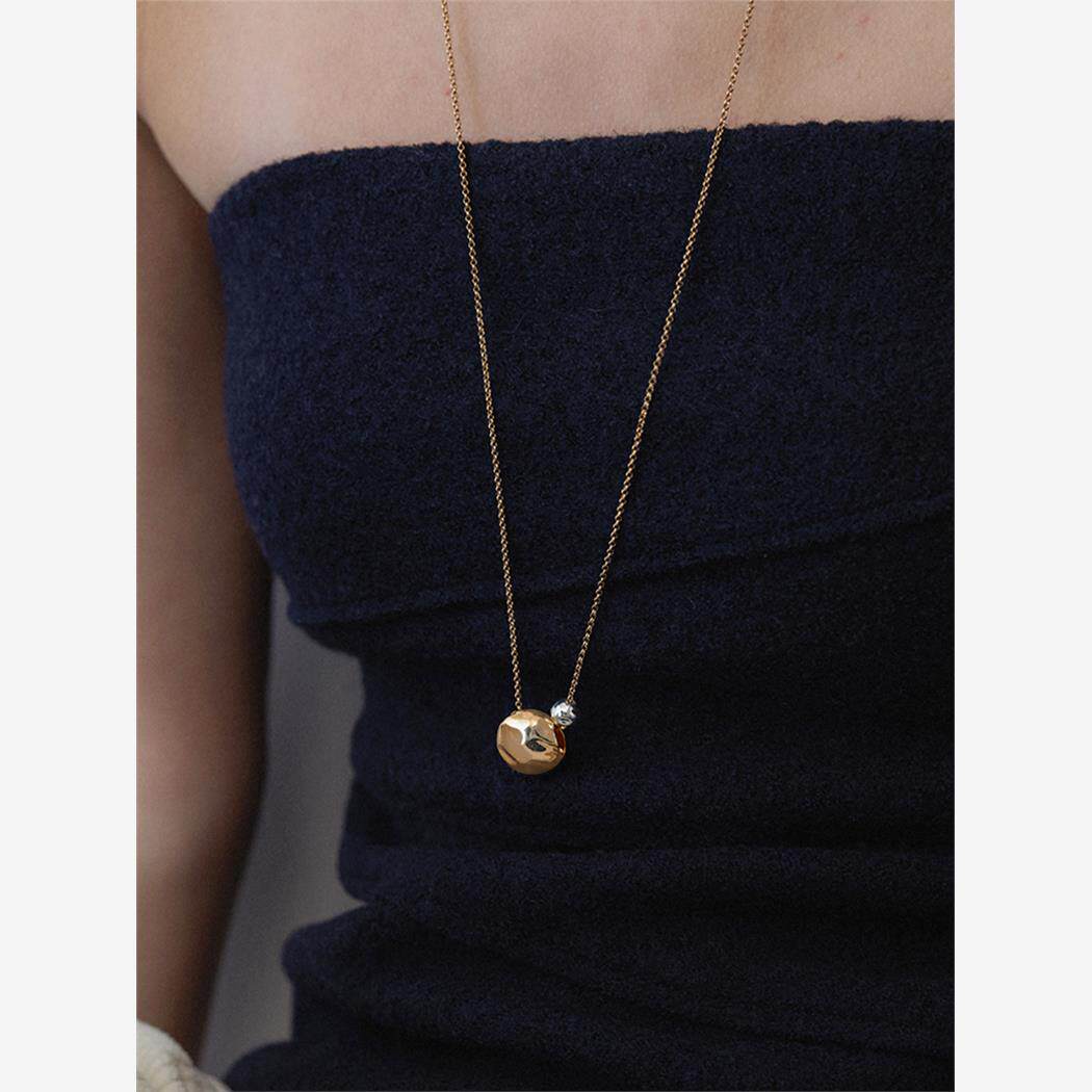 设计师小众金银撞色褶皱高级感大小不规则圆球吊坠长版毛衣炼 炼