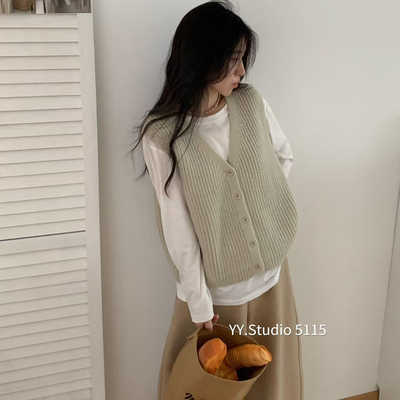 纯色通勤极简时髦单排扣韩版马夹