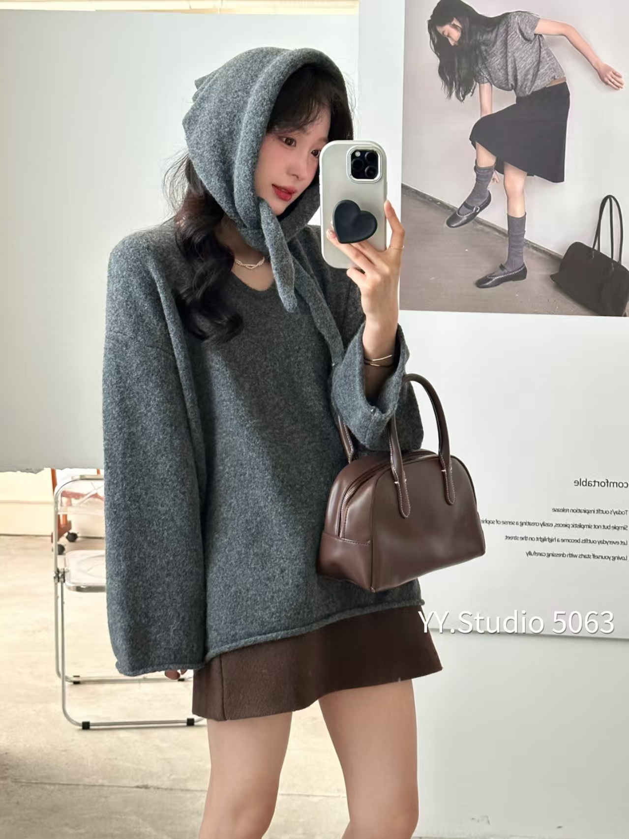 HIDEOUT 秋冬新款韩系休闲慵懒风宽松显瘦气质围脖套头毛衣两件套