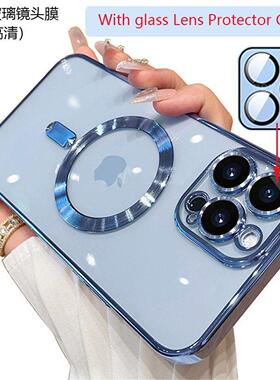 Magnetic Case适用iPhone 14 15 16 17 Pro Max 13 12 11 15 16plus XSMAX XR Clear Magsaf Cover手机保护壳