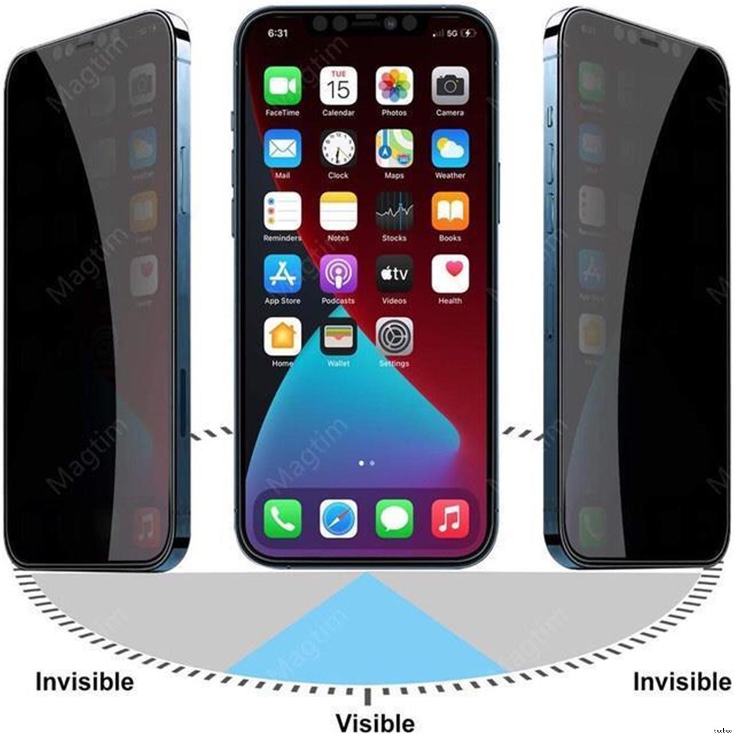 360 Privacy Screen Protector适用于iPhone 11 12 13 14 Pro 15 Pro Max XS苹果14plus防窥钢化膜全屏软硬边