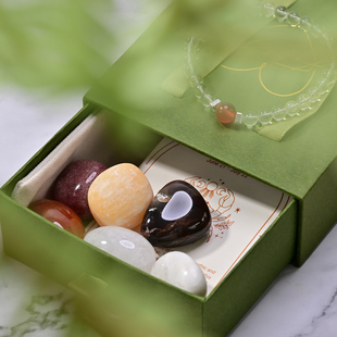 巨蟹座天然水晶ly套盒星座水晶手链天然水晶滚石原石把件网兜项链