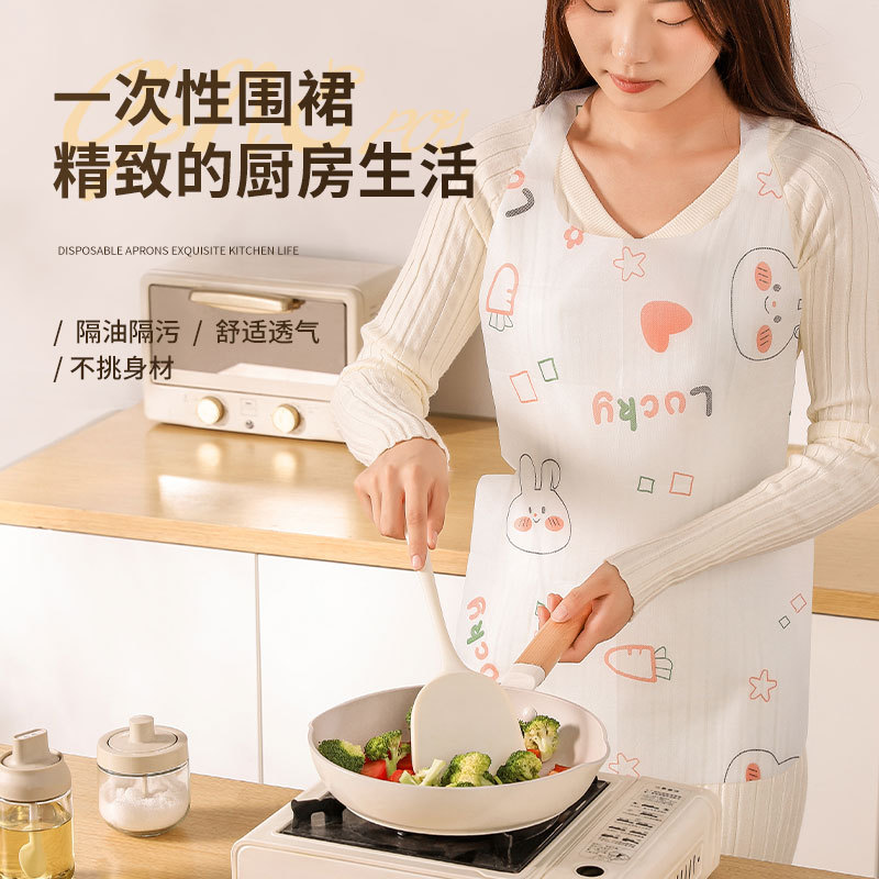 夏天薄款一次性围裙女厨房家用高颜值防水耐脏防油工作服家庭围兜