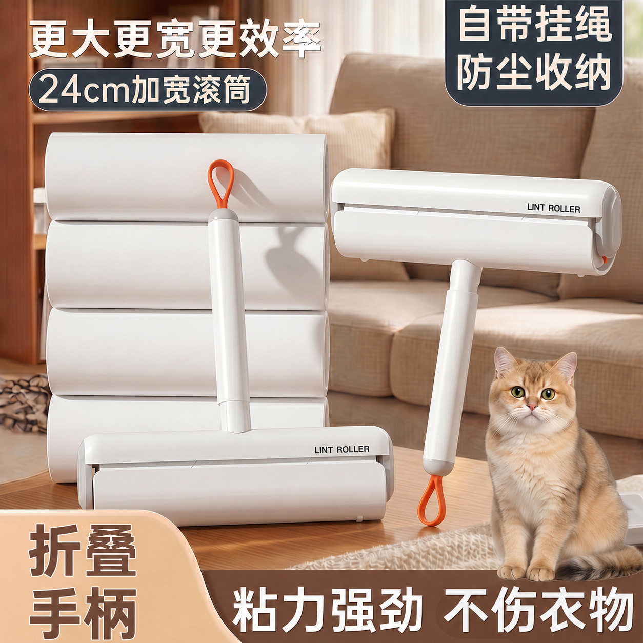 滚筒粘毛器可折叠家用床上沙发宠物毛发清洁除毛替换芯长杆粘毛器