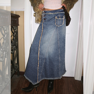 ITSNIKAR 复古经典流苏半身裙女冬立体a字牛仔伞裙包臀显瘦长裙子