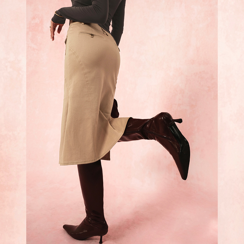 ITSNIKAR 欧美复古半身裙女法式中长款高腰半裙直筒开衩包臀裙子