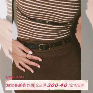 ITSNIKAR法式 复古做旧麻花方形金属扣羊皮细腰带简约百搭女士皮带