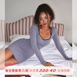 ITSNIKAR桃心领挂脖连衣裙女初秋肌理感设计包臀裙性感显瘦短裙子