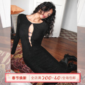 ITSNIKAR法式 黑色针织连衣裙秋冬生日高级设计感紧身新年礼服裙子