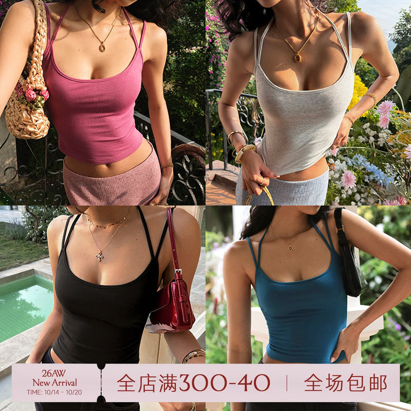 ITSNIKAR【心机吊带】挂脖吊带背心女带胸垫针织抹胸内搭露背上衣