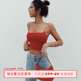 可拆卸带胸垫裹胸外穿 ITSNIKAR红色吊带背心女欧美平口抹胸新款