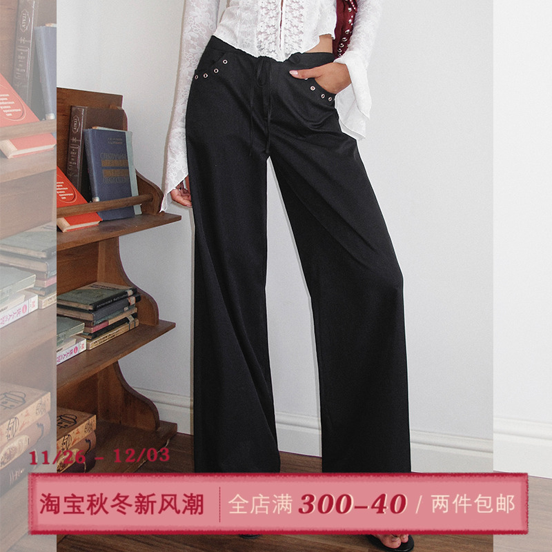 ITSNIKAR经典抽绳设计休闲裤女初秋垂感显瘦直筒裤立体口袋长裤子