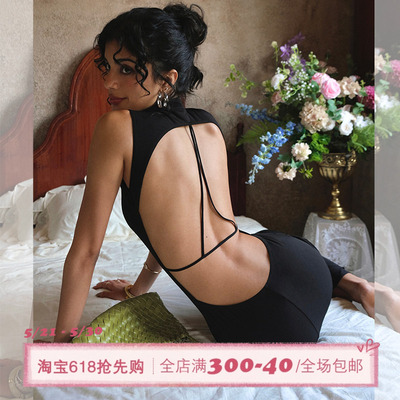 ITSNIKAR 经典方领针织吊带连衣裙女春性感露背包臀裙修身长裙子