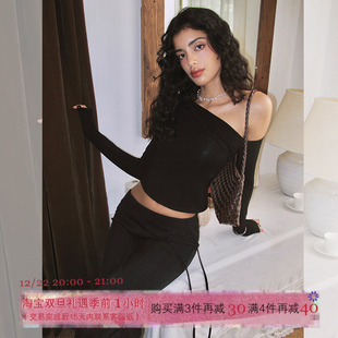 T恤女初秋显瘦针织打底衫 斜肩长袖 性感露肩上衣 裸感修身 ITSNIKAR