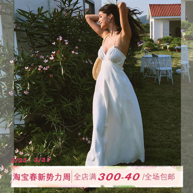 ITSNIKAR法式抽褶吊带连衣裙女夏度假风显瘦包臀裙性感优雅长裙子