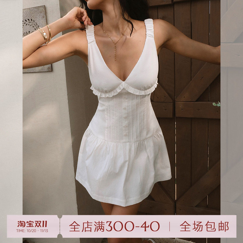 ITSNIKAR 肌理感提花吊带连衣裙女夏性感深V包臀裙浪漫优雅短裙子