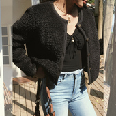 ITSNIKAR 正肩上衣 摇粒绒圆领复古小香外套女秋老钱风设计感短款