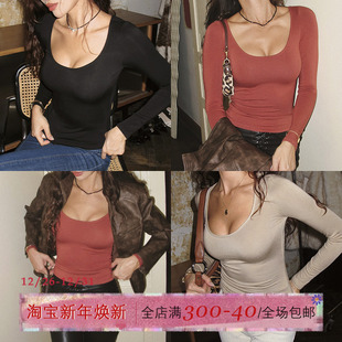 欧美低领内搭上衣 女显身材纯欲短款 ITSNIKAR 紧身性感针织打底衫