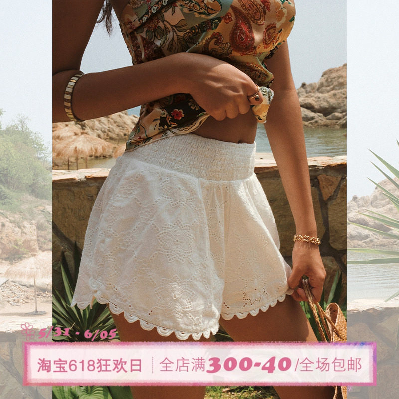 ITSNIKAR 法式芭蕾风蕾丝花边拼接短裤女夏季纯棉防走光阔腿裤子