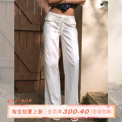 ITSNIKAR经典绑带中低腰休闲裤女春夏多口袋直筒工装裤百搭长裤子