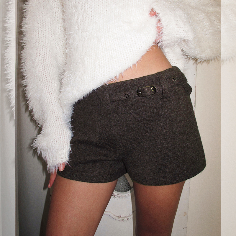 ITSNIKAR复古低腰设计毛呢短裤女秋冬显瘦百搭打底裤简约休闲靴裤